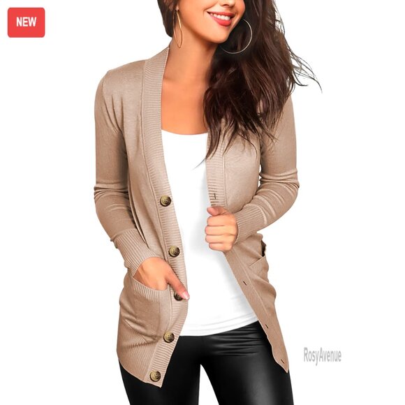 Long Sleeve V-Neck Button Down Cardigan with Pockets Lightweight Knit